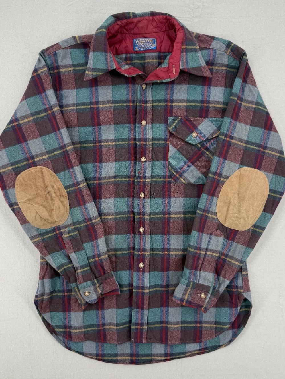Vintage Pendleton Suede Elbow Patch Virgin Wool Plaid Flannel Gorpcore Men M